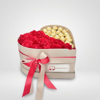 Caja de Lujo con Rosas y Chocolates