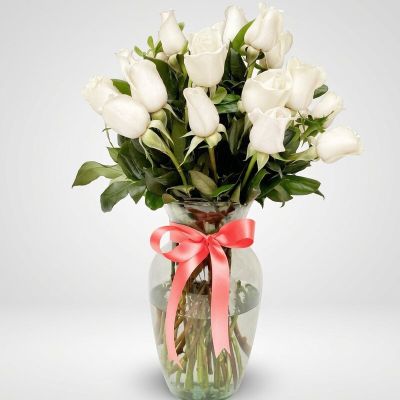 Florero de rosas blancas x 24