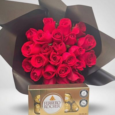Ramo de Rosas Rojas y Chocolates Ferrero