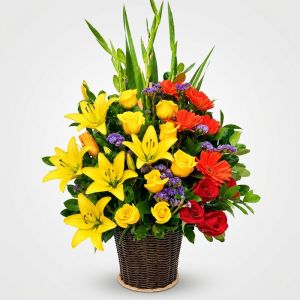 Base de girasoles y lirios-Sol | Flores a Domicilio en Latinoamérica