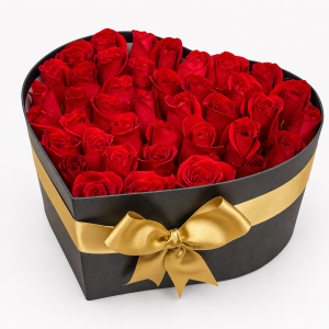 CAJA DE ROSAS EN CORAZON 