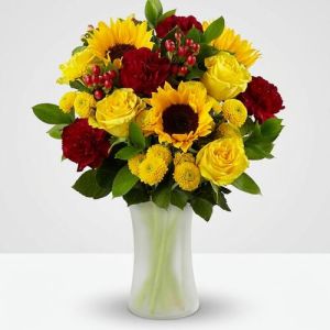 FLORERO DE ROSAS Y GIRASOLES 