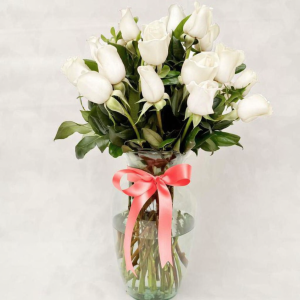 Florero de rosas blancas x 24